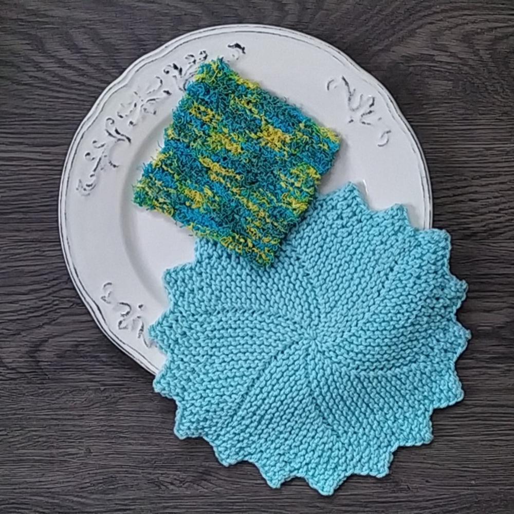 Hand Knit Dish Cloth and Mini Scrubbing Cloth